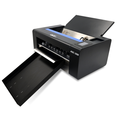 Impressora QLC ASC-350 preta com bandeja aberta