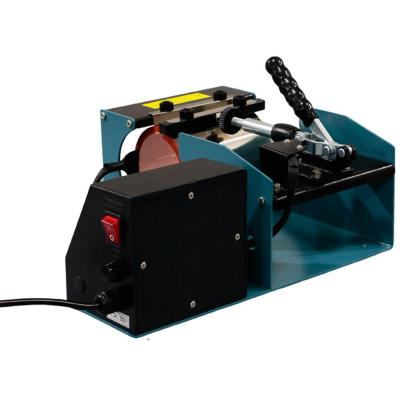 Máquina de prensa térmica para canecas azul e preta com alavanca preta