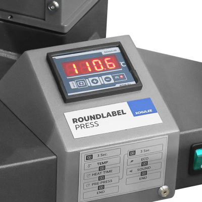 Placa de máquina industrial para prensa com visor digital e controlos em cinzento