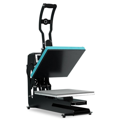 Prensa térmica preta e azul para impressão têxtil