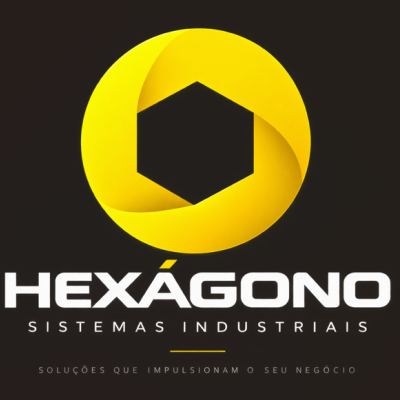 Logótipo HEXÁGONO SISTEMAS INDUSTRIAIS em amarelo e preto com texto