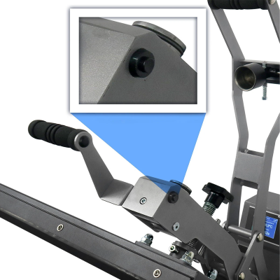 Máquina de exercício cinza com punho de espuma preta e parafusos