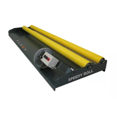 Rolo de treino para bicicleta com rolos amarelos e estrutura preta