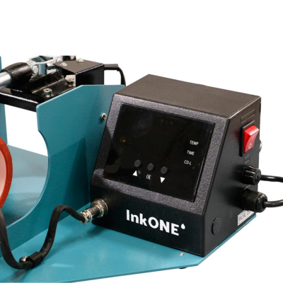 Máquina InkONE com painel de controlo preto e base azul