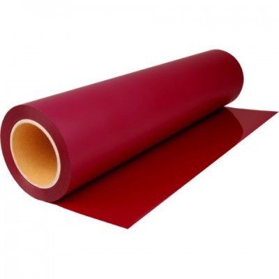 Rolo de vinil vermelho brilhante desenrolado