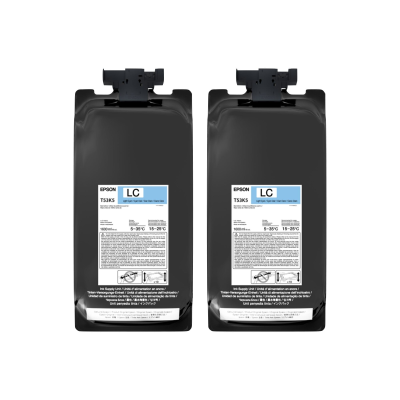 Dois pacotes de tinta Epson preta com etiquetas brancas e azul