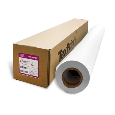 Rolo de papel branco ao lado de caixa de papelão TexPrint