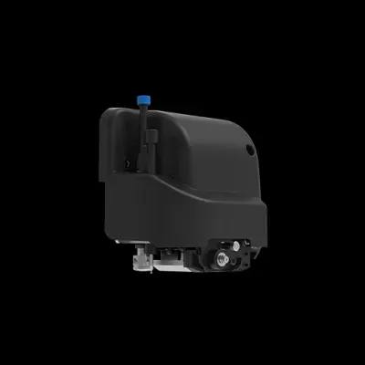 Válvula automática preta com botão azul e partes metálicas