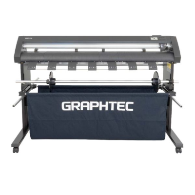 Máquina de corte em vinil cinzenta e preta da Graphtec com suporte inferior azul escuro