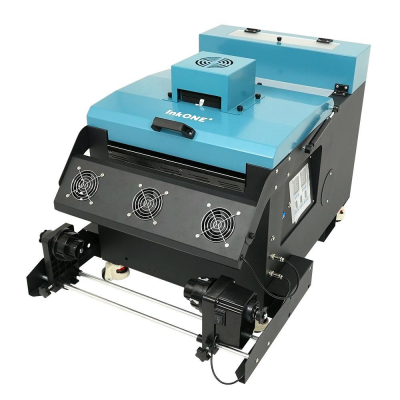 Máquina industrial InkONE azul e preta com ventoinhas frontais e painéis de controle