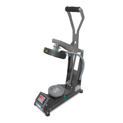 Prensa térmica cinza escuro com alavanca e mostrador digital