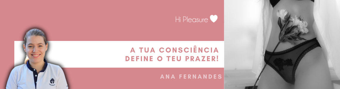 Imagem promocional dividida mostrando uma mulher sorridente e uma mulher de lingerie com rosa preta