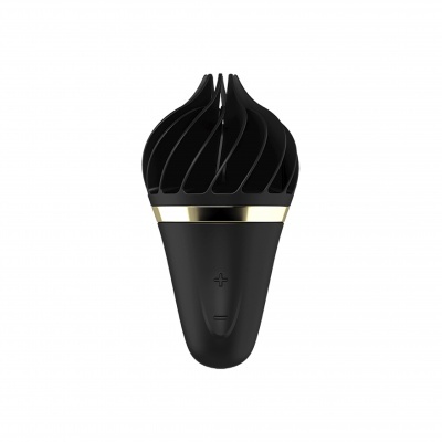 Dispositivo preto com lâminas curvas e detalhes dourados