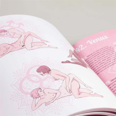 Página aberta de livro com ilustrações de casais em posições sexuais e texto '42. Venus'