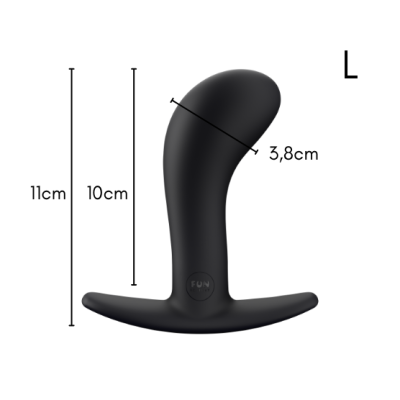 Produto de silicone preto anatómico com medidas visíveis e base ampla