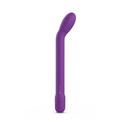 Vibrador roxo com ponta curva e texto 'b Swish'
