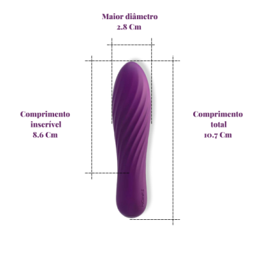Vibrador roxo texturizado com medidas indicadas