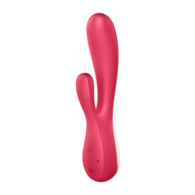 Vibrador rosa de silicone com duas extremidades e botões na base