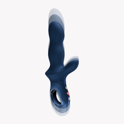 Vibrador azul escuro com design anatómico e pega ergonómica