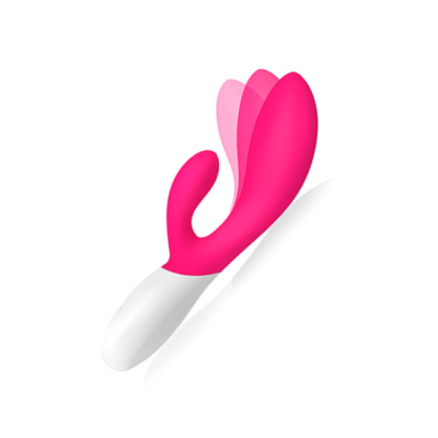 Vibrador rosa e branco com design ergonómico e dupla estimulação