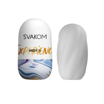Produto SVAKOM HEDY X com invólucro branco e peça texturizada branca