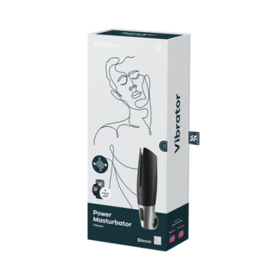 Embalagem de produto Power Masturbator Vibrator com ilustração de rosto linha fina