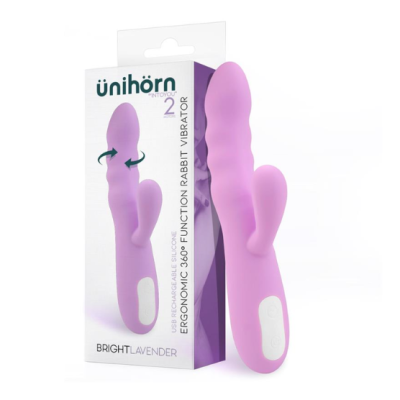 Vibrador tipo coelho lavanda com embalagem e texto