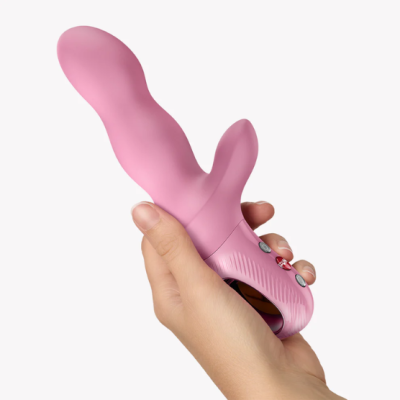 Vibrador rosa em silicone com botões de controlo