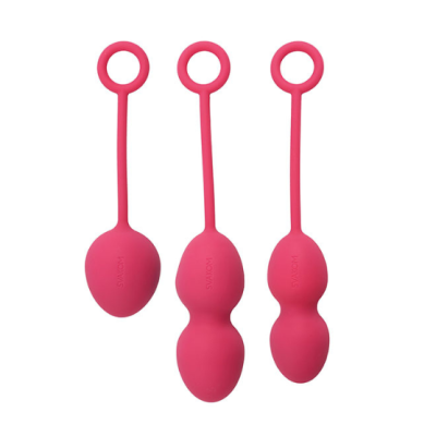Conjunto de três bolas de silicone rosa com cabo e anel