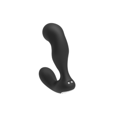 Produto preto ergonómico com base prateada e orifícios brancos