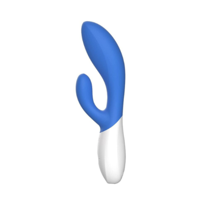 Vibrador azul e branco, design anatómico