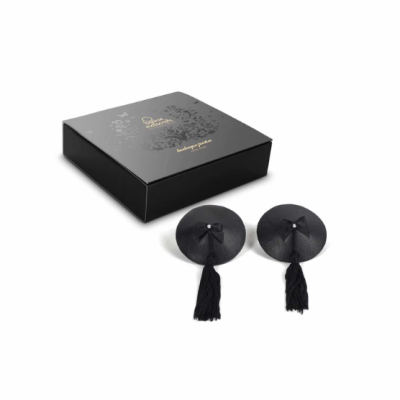 Conjunto de dois acessórios pretos redondos com franjas e caixa preta elegante