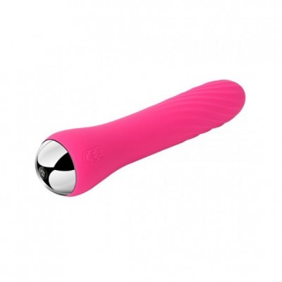 Vibrador rosa de silicone com base metálica cromada