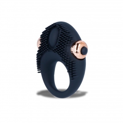 Anel preto em silicone com textura e detalhes dourados