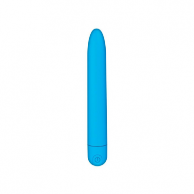 Vibrador azul com botão circular na base
