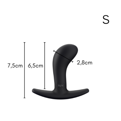 Produto preto em silicone curvo com base alargada e texto FUN