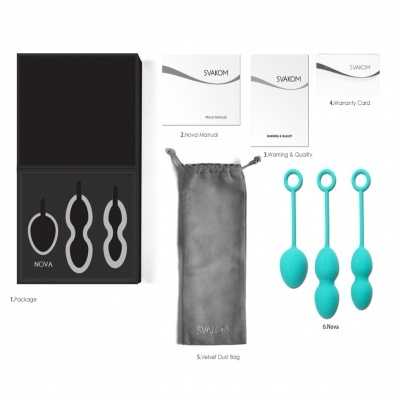 Conjunto de bolas de geisha azuis em diferentes formas com embalagem e acessórios