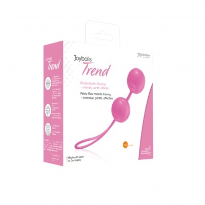 Embalagem do produto Joyballs Trend com bolas de treino íntimo cor-de-rosa