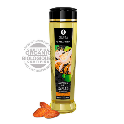 óleo de massagem Shunga Organica com ilustração sensual e amêndoas