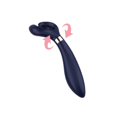 Vibrador azul escuro com botão de controle e setas cor-de-rosa