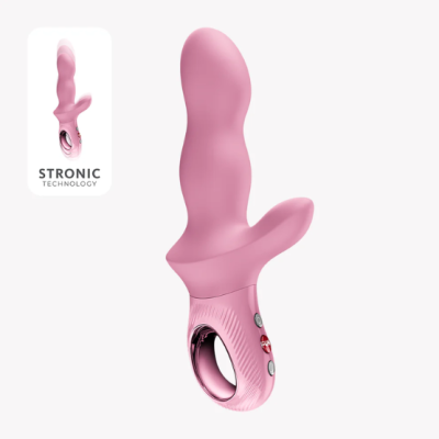 Vibrador cor-de-rosa com botões e texto STRONIC TECHNOLOGY