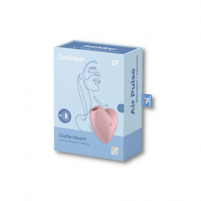 Dispositivo Satisfyer Cutie Heart cor de rosa em embalagem azul clara