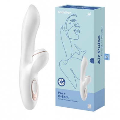 Vibrador branco anatómico com caixa azul claro Air Pulse Pro + G-Spot