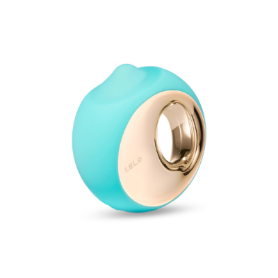 Anel vibratório azul turquesa com acabamento metálico dourado