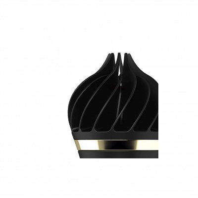 Parte superior preta ondulada com faixa dourada