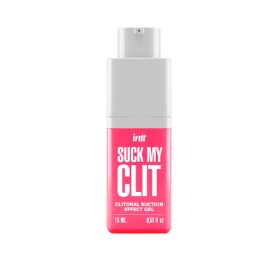 Frasco de gel intt SUCK MY CLIT numa embalagem rosa e tampa cinza
