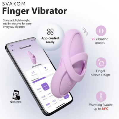 Vibrador de dedo SVAKOM rosa com controlo por app no smartphone