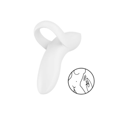 Produto branco curvado com alça e ilustração de aplicação na axila