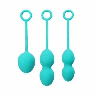 Bolas de exercício do pavimento pélvico em silicone azul com anéis