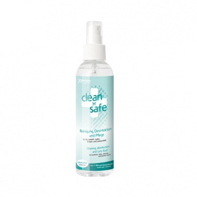 Frasco spray transparente com etiqueta azul clara e tampa branca